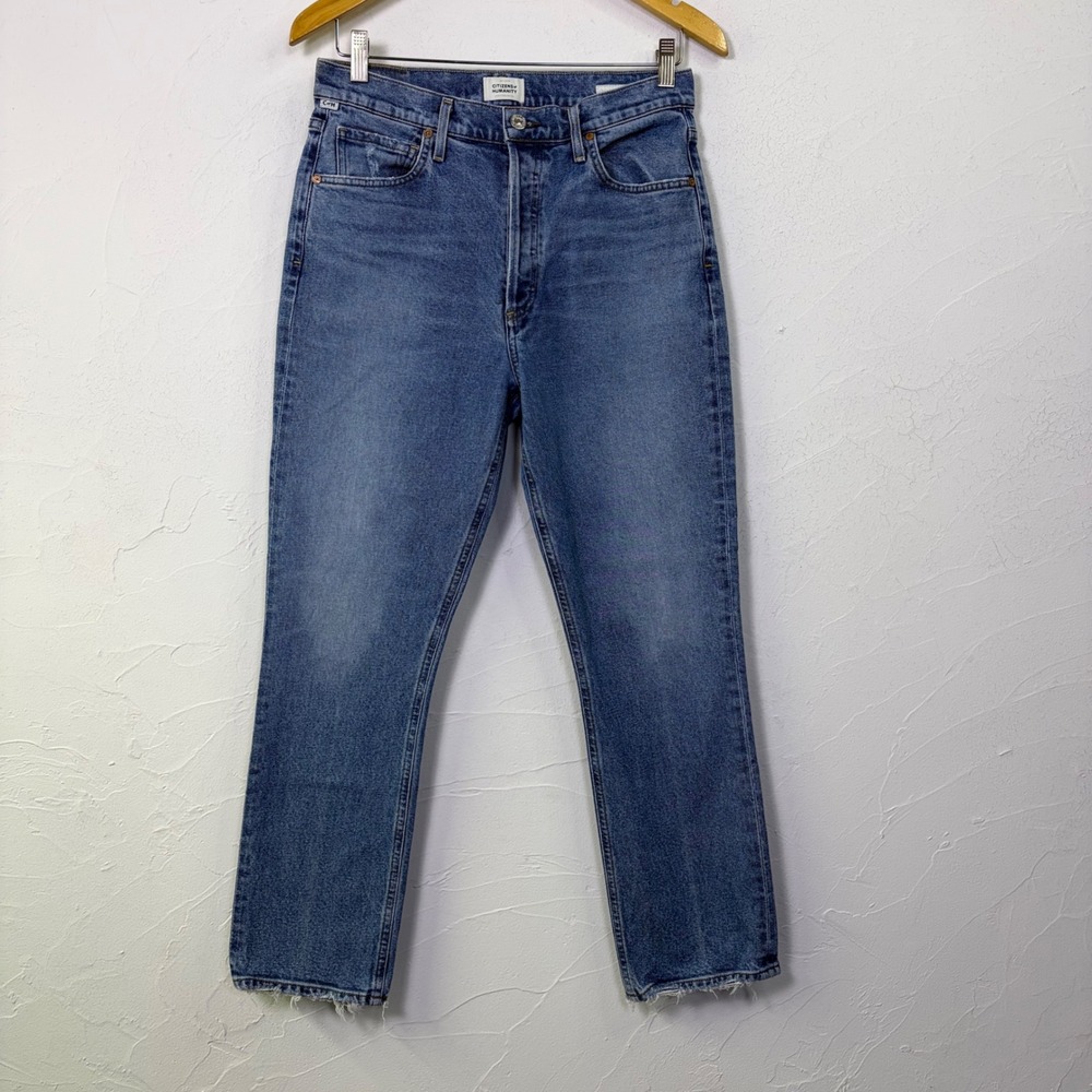 Citizens of Humanity Jolene Jeans Womens 29 Slim Straight High Rise Raw Hem Blue